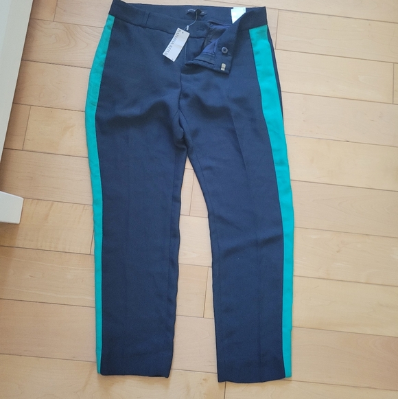 Banana Republic Navy Teal Side Stripe Straight-Leg Pants Petite 2 NWT - Picture 2 of 6